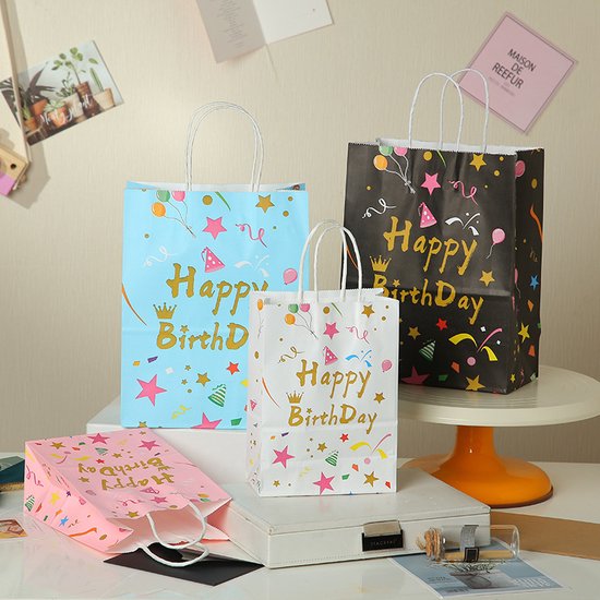 10 x SET de sacs cadeaux - ROSE - Tassen Happy anniversaire - 21*15*8 cm - Papier kraft - Pour enfants - Sacs de transport - Sacs cadeaux - Emballage - Sham's Art