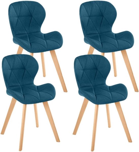 Set van 4 ROBINE stoelen van stof in eendenblauw voor eetkamer