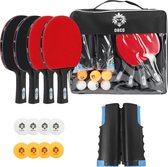 Loki - Set de ping-pong professionnel - 4 Raquettes de tennis de table - 6 balles - Filet de ping-pong - Housse de rangement avec fermeture éclair - Balles de ping-pong professionnelles 3 étoiles