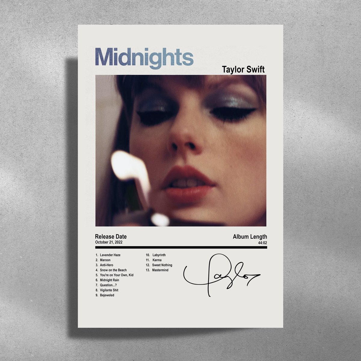 Luxe poster Taylor Swift - Midnights - Metalen Poster 30x40cm - white album cover wit