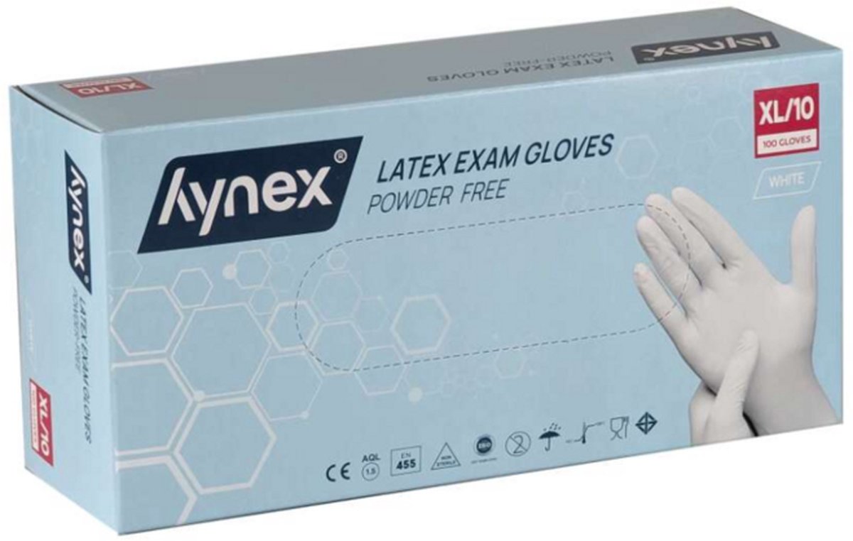 Goedkoopste Hynex latex handschoenen maat XL Wit poedervrij - 5,0gr MD - 100/box