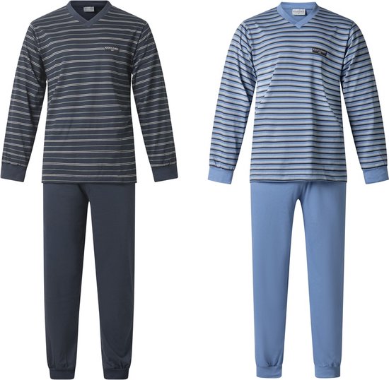 Gentlemen - 2 heren pyjama's 114237 - in navy-groen en raf-blauw - V-hals - maat 3XL