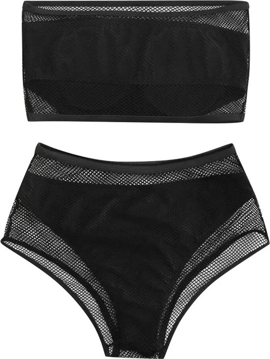 Visnet look bikini topje met slip - Zonder sluiting - String - Short - Lingerie set - Elastisch - Zonder bandjes - Goede kwaliteit - Push-up