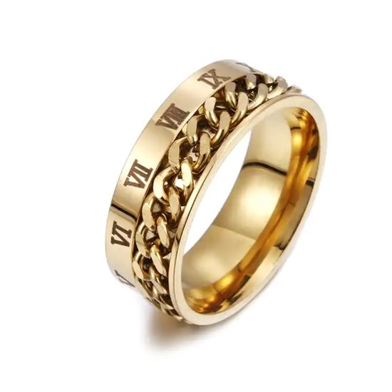 Walletstreet Anxiety Rome Chainring- Fidget Ring- edelstaal- rvs-kleur- goud met gouden draaibare schakelmotief-voor mannen en vrouwen-Kerstcadeau-Ideale geschenk - walletstreet