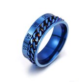 Walletstreet Anxiety Rome Chainring- Fidget Ring- edelstaal- rvs-kleur- Blauw met Blauw draaibare schakelmotief-voor mannen en vrouwen-Kerstcadeau-Ideale geschenk