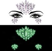 Face jewels - Glow in the dark - 3 - Gezicht sticker - Sticker - Decoratie - Diamant - Zelfklevend - Groen - party