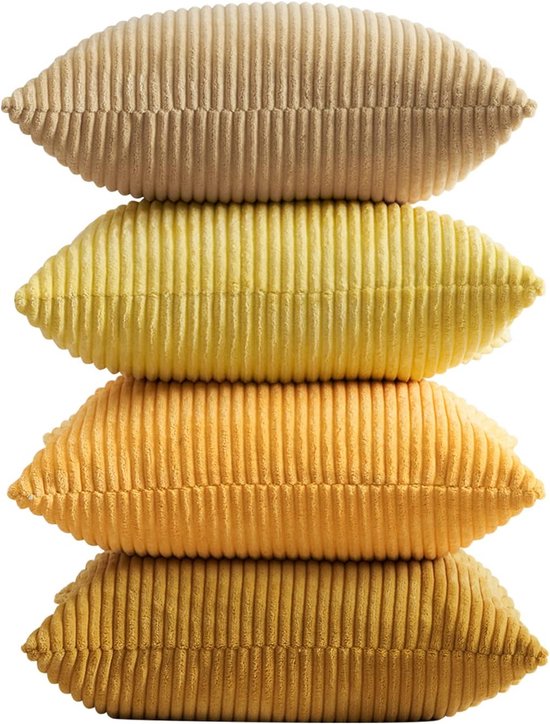 Topfinel Cushion Covers 40 x 40 cm, Yellow, Set of 4 Corduroy Cushion Covers, Decorative Cushion Cover for Sofa, Bedroom, Living Room, Balcony, Children, Fluffy, Colour Gradient
