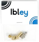 Verpakking van Ibley met twee ventieladapters: een gouden en een zilverkleurige.