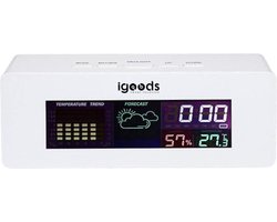 Igoods Weerstation met wekfunctie - Alarm en snooze - Min & Max temperatuur - 12/24 uur systeem