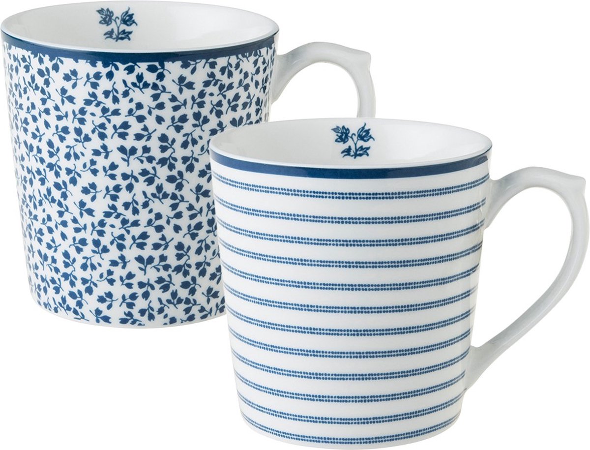 Laura Ashley Mokken set van 2 Geschenkset Floris en Candy Stripe 22 cl New Bone Porselein