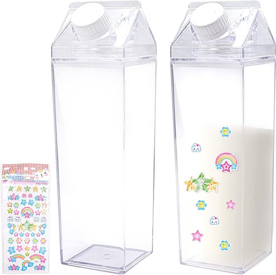 Lot de 2 bouteilles d'eau en carton de lait transparent, carton de