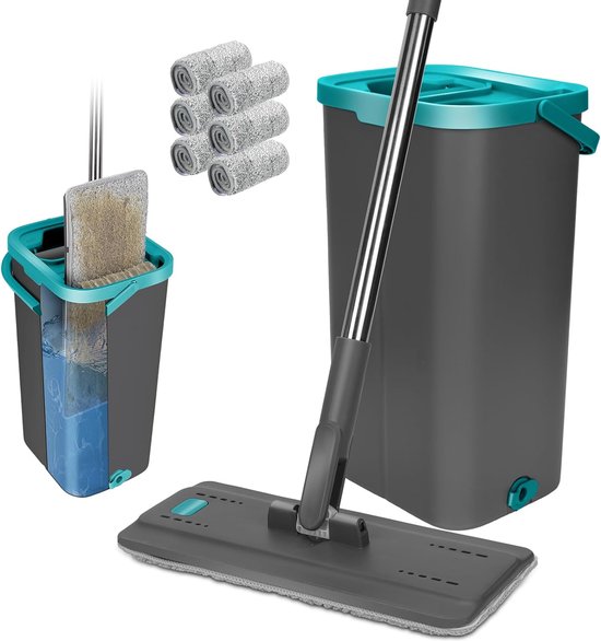 Foto: Masthome mop set with bucket floor mop with 6 microfibre mop pads and 148 cm stainless steel handle cleaning bucket with mop for hardwood marble tiles floor cleaning