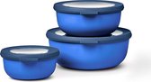 Multischaal Cirqula Round Set 3-delig - voorraaddozen met deksel - Geschikt als opbergdoos, koelkast, vriezer en magnetronservies - 350 ml, 750 ml & 1250 ml - levendig blauw