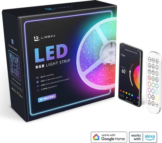 Lideka - LED Strip 10 (2x5) Meter RGB - met Afstandsbediening - Gaming Lichtstrip met App - LED-strips - Led Light Strip Verlichting - 300 LED Lights - Zelfklevend Led Licht