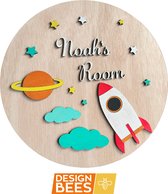 3D Ruimtethema | Kinderkamer Wanddecoratie & Deur decoratie | Babykamer decoratie | Gepersonaliseerd en handgemaakt | Perfect als Babyshower en verjaardag cadeau | 25 cm | Premium Bio Hout