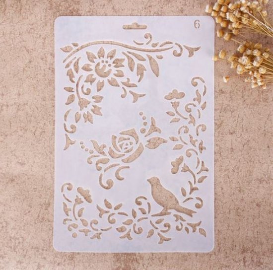 gabarit Vogels et Fleurs Plastique - 17,5 x 26 cm