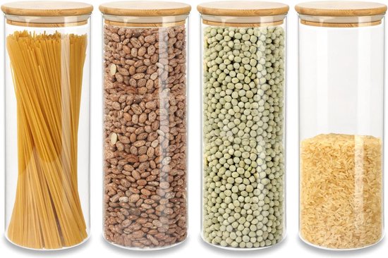 Schramm 4-delige Voorraadpotten Set Met Bamboe Deksel - Luchtdichte Glazen Potten 1200ml En Groter