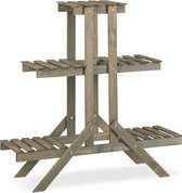 plantenrek van hout, 3 laags met 5 plateaus, shabby chic, binnen, HBD: 83x83x28 cm, plantentrap, grijs