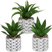 Set van 3 kunstmatige vetplanten, kunstplant, decoratieve plant in zilveren glazen pot, decoratieve mini-sappige kamerplant voor woonkamer, balkon, slaapkamer, badkamer, tafeldecoratie