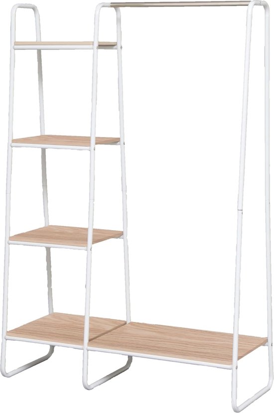 Appendiabiti Iris Ohyama Con Ripiani - Design Moderno Bianco, In Metallo E Legno, Per Camera O Ingresso - Foto 2