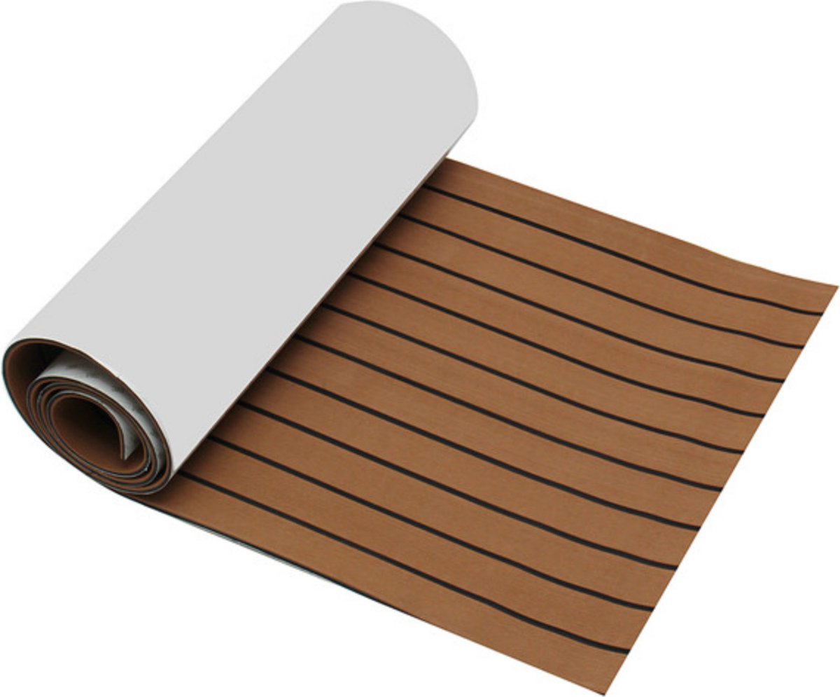 SONNENH Zelfklevende EVA bootvloer mat 240 x 60 x 0,6 cm - lichtbruin/zwart - antislip teak look