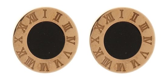 Behave Dames oorbellen oorknoppen romeinse cijfers rosè goud-kleur stainless steel 1 cm