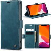 Geschikt Voor iPhone 13 Hoesje - Solidenz Urban Bookcase - Telefoonhoesje - Case Met Pasjeshouder - PU Leren Hoes - Draadloos Opladen - Blauw