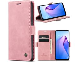 Geschikt Voor Oppo Reno 8 5G Hoesje - Solidenz Urban Bookcase Reno 8 5G - Telefoonhoesje Reno 8 5G - Reno 8 5G Case Met Pasjeshouder - PU Leren Hoes - Draadloos Opladen - Reno8 - Roze