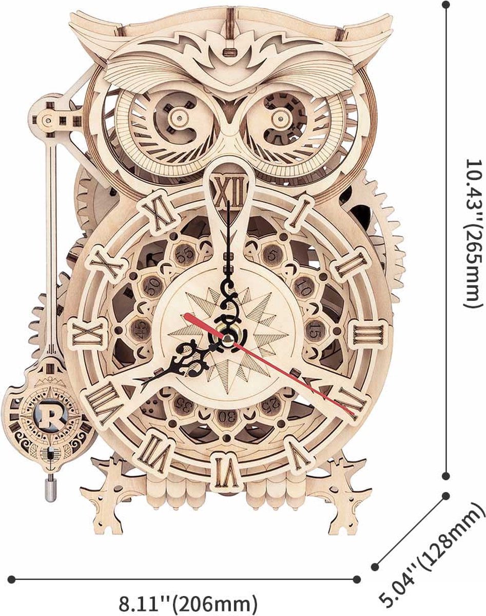 Robotime Mechanische Uilklok - 3d Houten Puzzel – 12.8 x 20.6 x 26.5 cm - Modelbouwpakket voor Volwassenen - Creatieve Bouwset - DIY — afbeelding 19