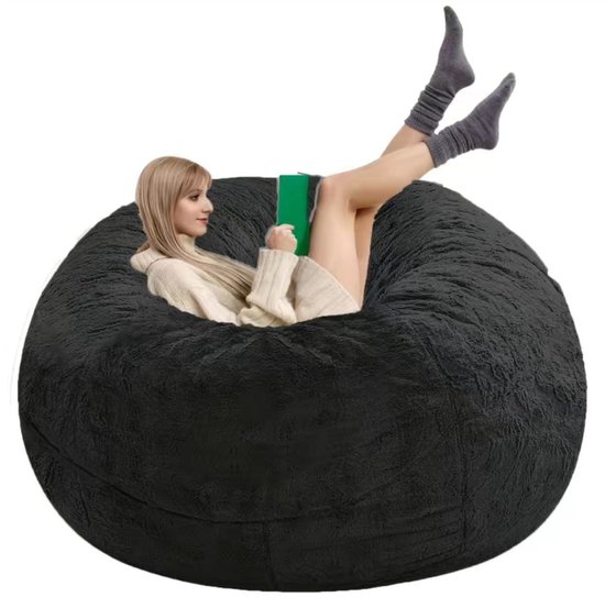 Zitzak, Bean Bag, XL-zitzak, Fatboy, zacht, behaaglijk, zitzak stoelovertrek voor volwassenen (zonder vulling), wasbaar, 130 x 61 cm, zwart