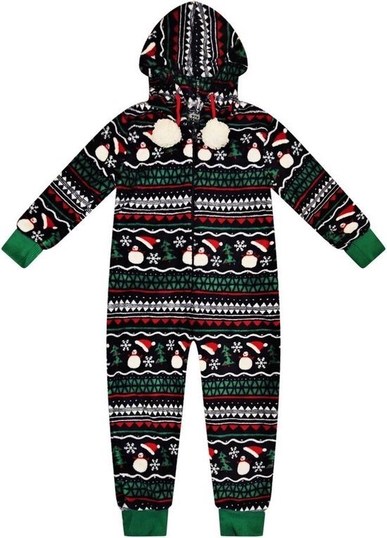 Kerst - Onesie - pyjama - Sneeuwpop - pom pom - Kinderen - unisex - maat 98/104