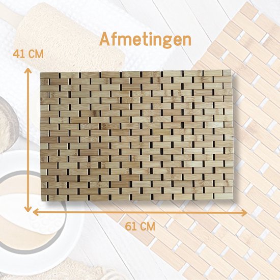 Arboledia Bamboe Badmat - Antislip Douchemat - 60x40 CM - Badkamermat - Badmat Antislip - Badmat Bamboe - Houten Badmat