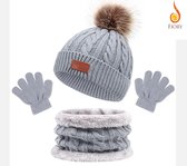 Fiory Wintermuts, Sjaal, Handschoenen Kinderen| 3 in 1| Wintermuts kids| Muts| Fleece binnenzijde sjaal| 1 tm 5 jaar | Grijs