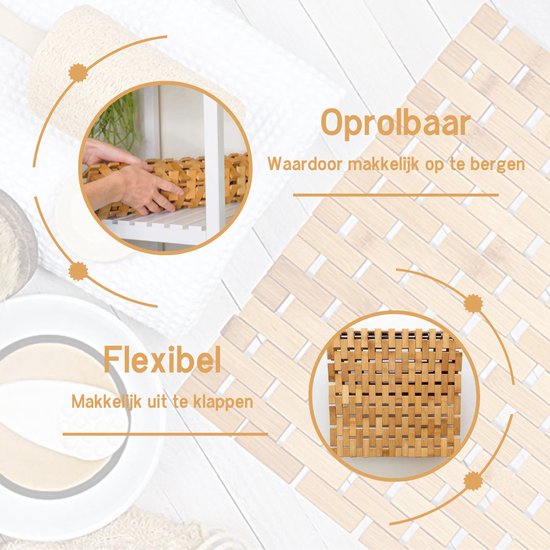 Arboledia Bamboe Badmat - Antislip Douchemat - 60x40 CM - Badkamermat - Badmat Antislip - Badmat Bamboe - Houten Badmat