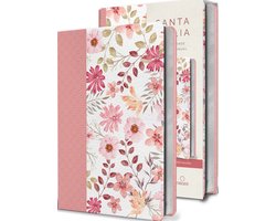 Biblia Reina Valera 1960 letra grande. Piel rosada con flores, tamaño manual / Spanish Bible RVR 1960 Large Print. Imitation Pink Leather With Flowers