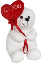 Gerimport Pluche knuffelbeer met I Love hartje - wit/rood - 20 cm