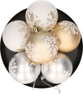 Gerimport Kerstballen - 6ST - goud/wit/zilver - kunststof - 6 cm - gedecoreerd