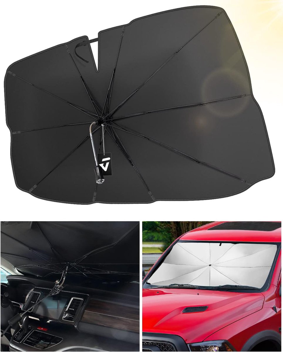 Zonwering auto voorruit, met uv-bescherming voor voorruit, parasol met verstelbare stang, voor de meeste auto's en SUV's