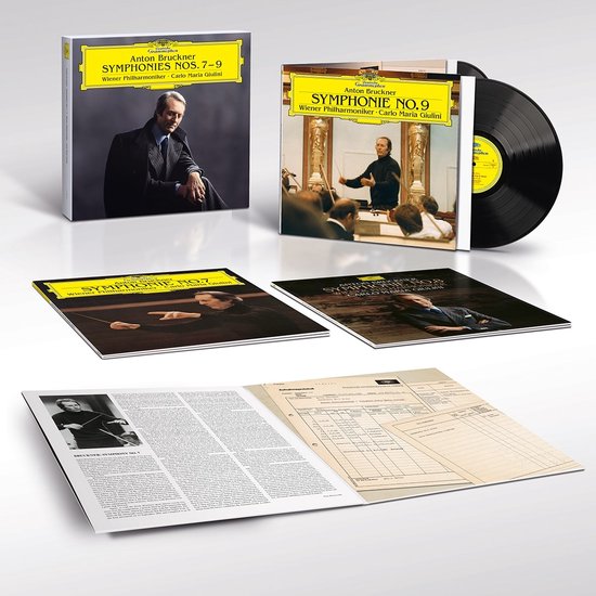 Anton Bruckner symfonieën 7-9, Wiener Philharmoniker, Carlo Maria Giulini, met 6 LP's en boekwerk.