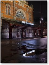 Midnacht op het spoor - Station Groningen - Foto op Dibond 30x40