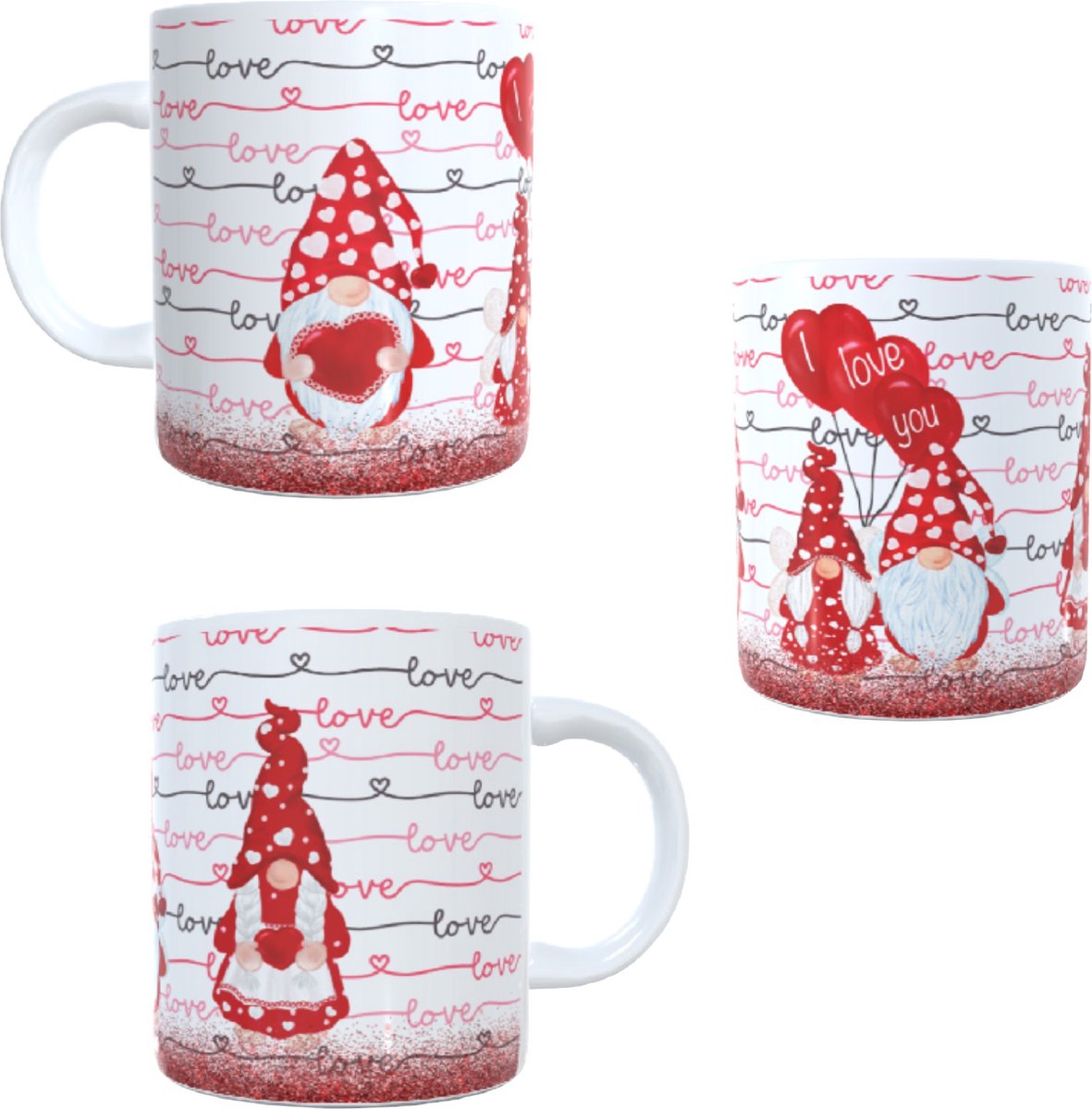 Bedrukte koffie beker - thee mok - gnomes - kabouters - tekst I love you