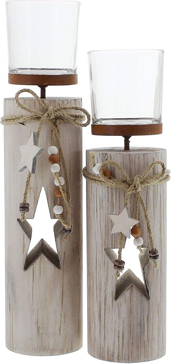 windlichtzuil decoratie Kerstmis in set van 2