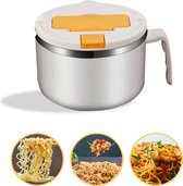 SEZGoods Ramen Bowl - Inclusief Bestek - Deksel Met Telefoonhouder - Wit - Noodle kom - Noodle Bowl - Mini Pan