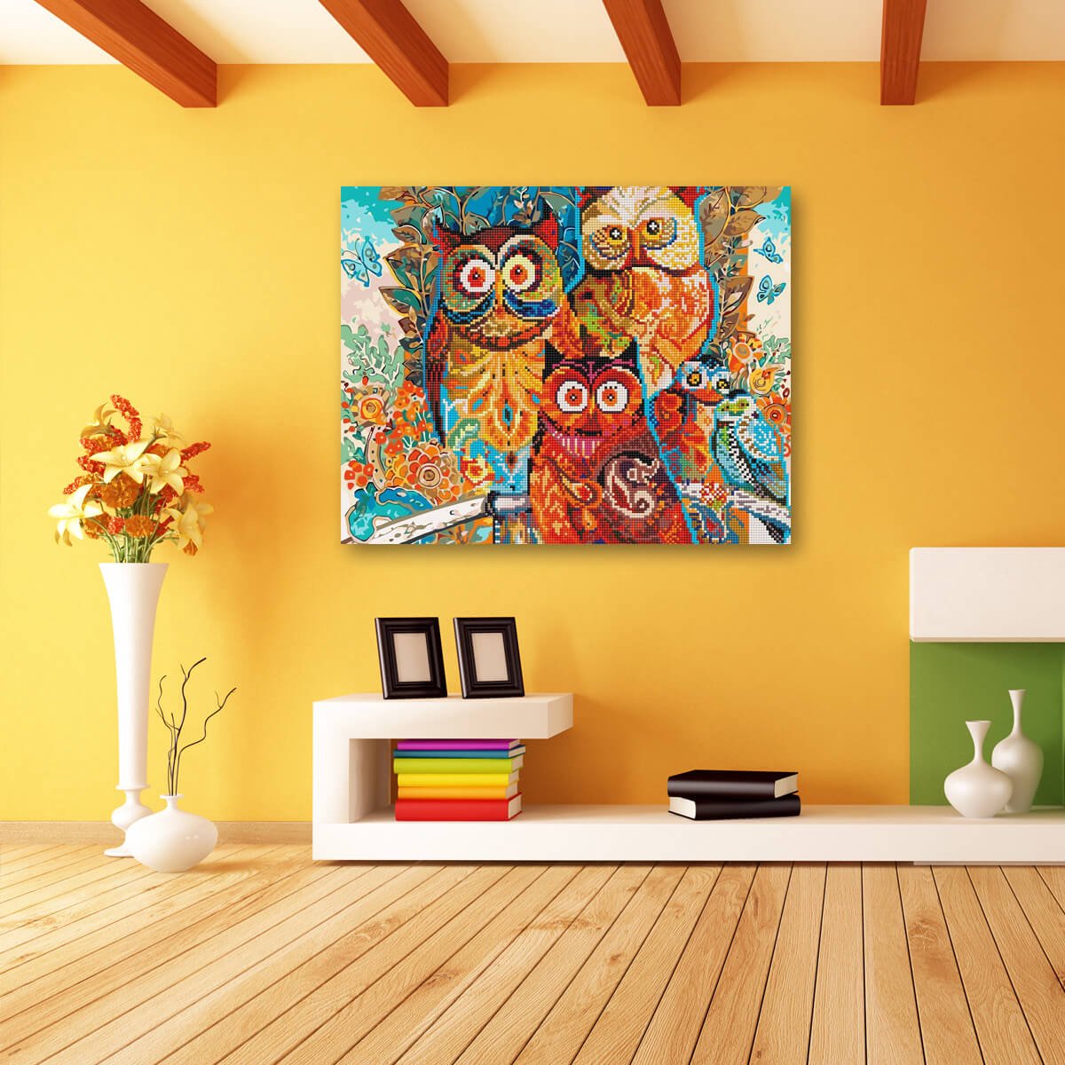 Schilderen Op Nummer Volwassenen DIY Hybrid Paint By Number Diamond Painting - Compleet Hobby Pakket op Frame met Vernis - ®Arty Bee - Uilen Feest 2.0 - 40x50cm — afbeelding 3