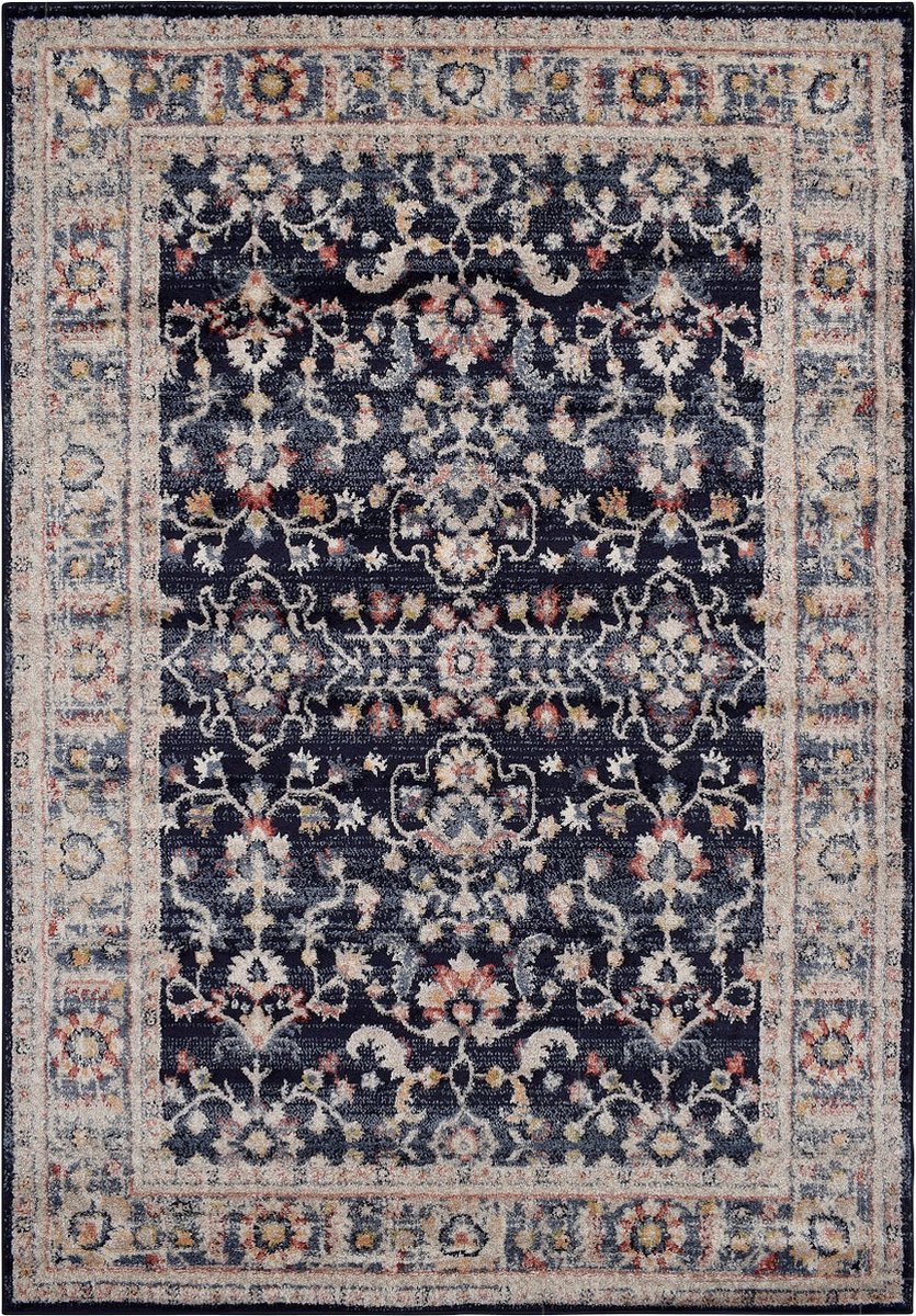 Vercai Rugs Florence Collectie - Laagpolig Vloerkleed - Polypropyleen - Marine / Beige - 160x230 cm