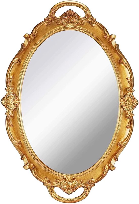 Vintage spiegel kleine wandspiegel hangspiegel 36,8 x 25,4 cm ovaal goud