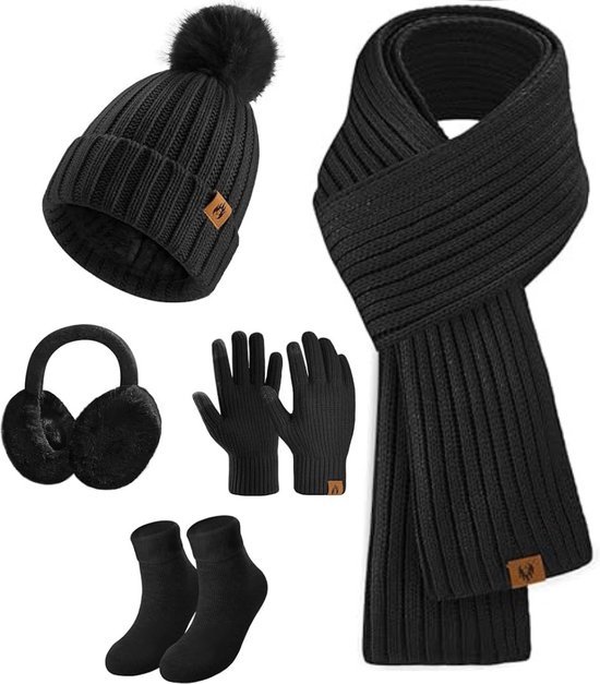 Ensemble bonnet et écharpe tricotés 5 pièces ensemble d'hiver