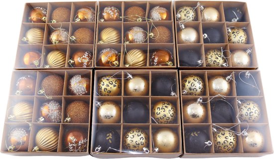 Kerstballen - 54 Delige Set - Kerstversiering - Oranje, Goud en Zwart - Verschillende Afwerkingen - Kerstboom Kerstballen - Voor in de kerstboom
