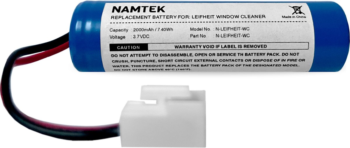 Namtek batterij / accu geschikt voor Leifheit Dry & Clean Ruitenreiniger - 2000 mAh - 3.7V, Li-ion - Batterij vervangen (model 51000, 51002, 51113, 51114, 51146)