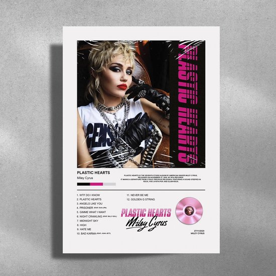 Miley Cyrus - Plastic Hearts - Metalen Poster 30x40cm - album cover